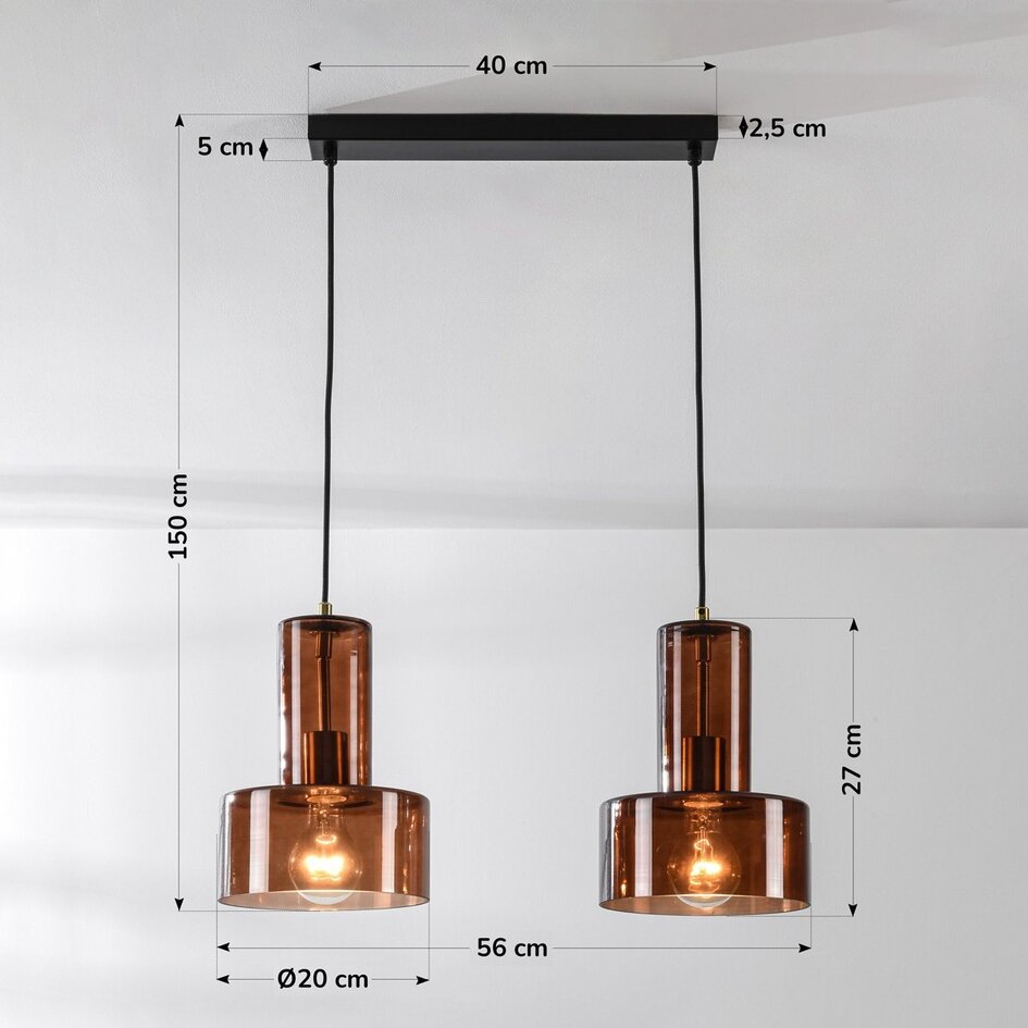 2-lichts hanglamp Talph - bruin glas