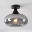 Moderne plafondlamp Nur zwart met gestreept rookglas