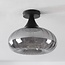 Moderne plafondlamp Nur zwart met gestreept rookglas