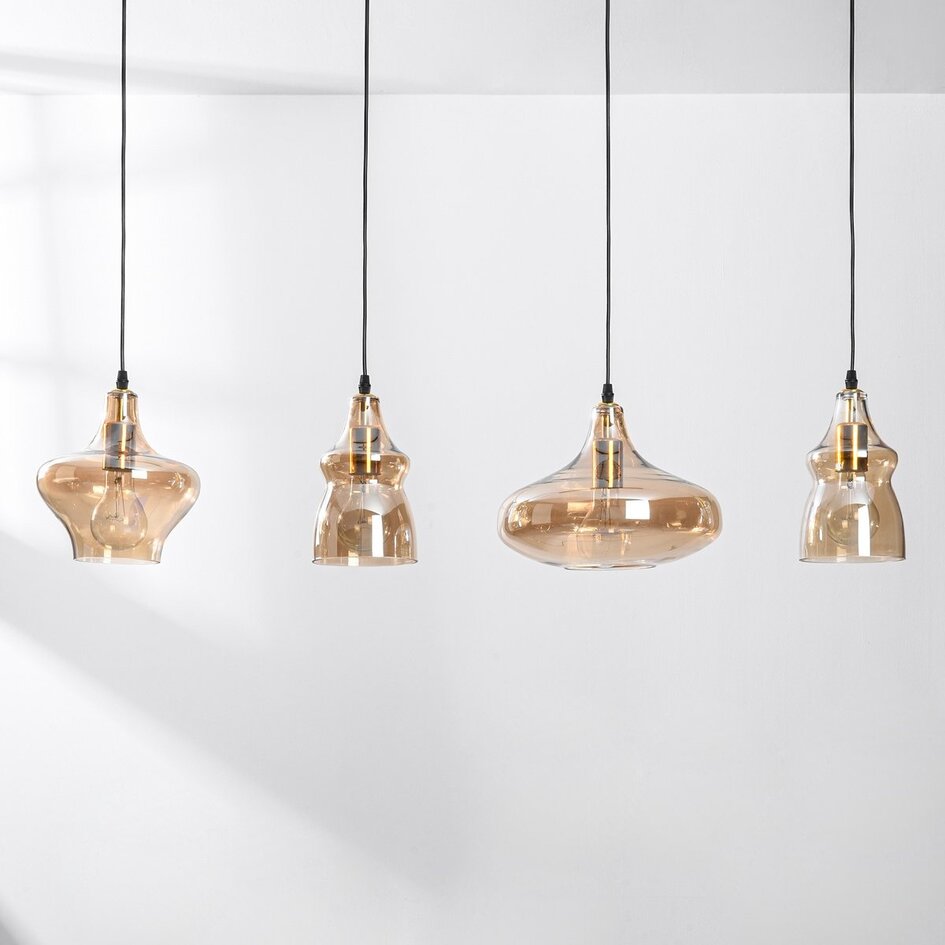Suspension Maracas 4 lumières - noir et verre ambré