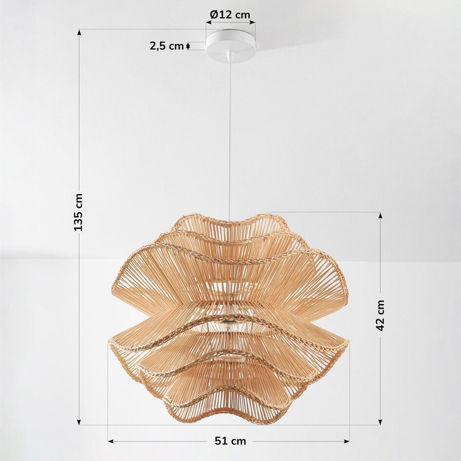 Rotan hanglamp Leru met golvende kap in naturel kleur