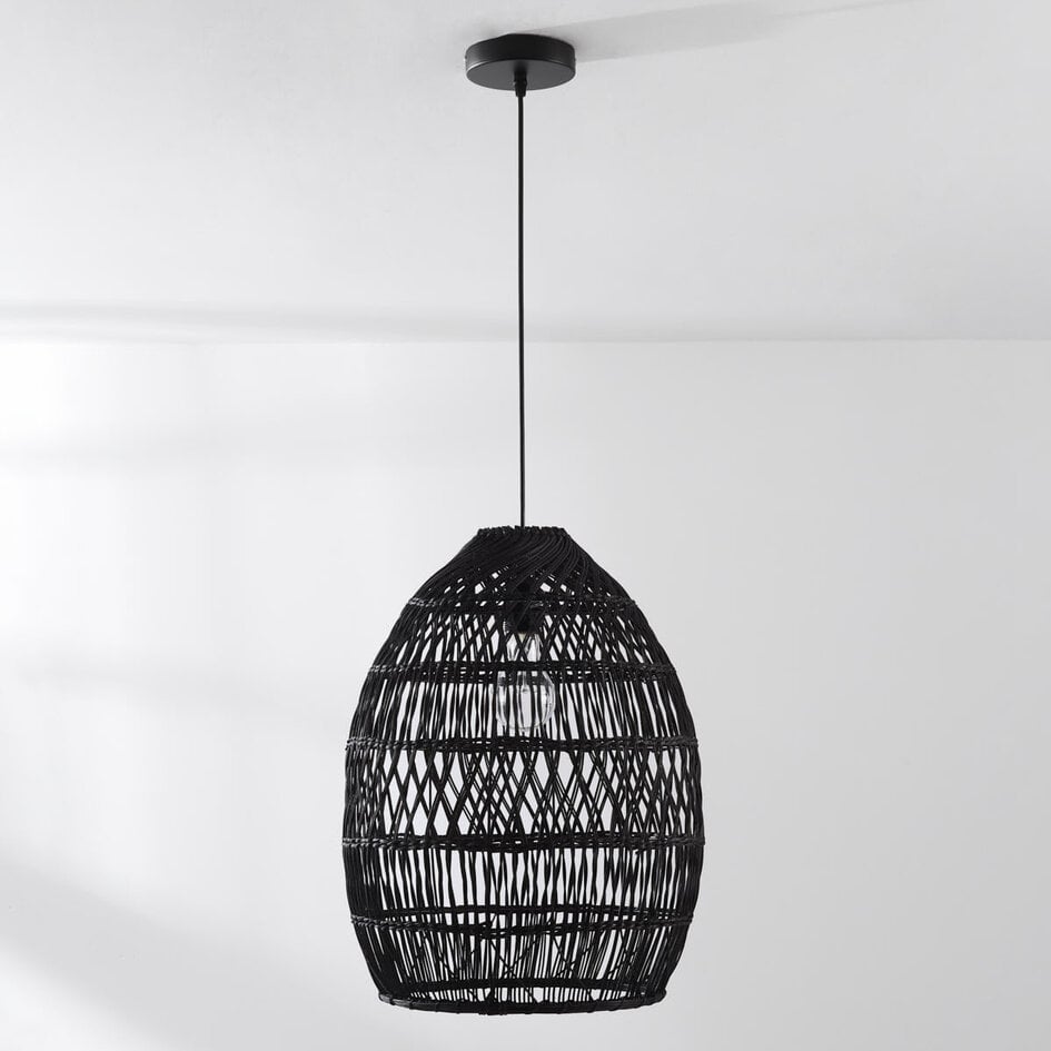 Suspension Hinra en rotin - noir