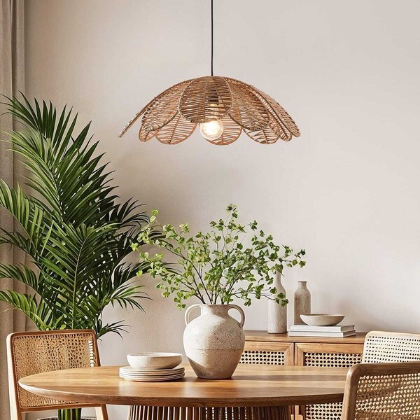 Lampe suspendue boho naturelle Tawi avec abat-jour ouvert