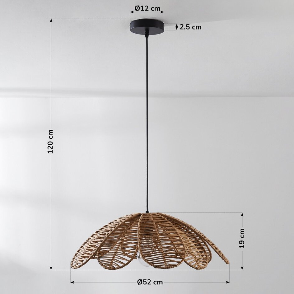 Lampe suspendue boho naturelle Tawi avec abat-jour ouvert