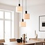 Suspension à 3 lumières Linne avec abat-jours ronds en tissu lin beige
