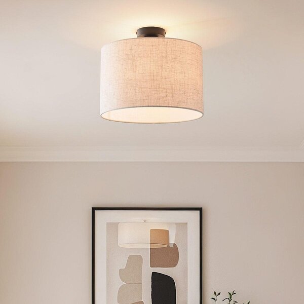 Moderne plafondlamp Linho met ronde stoffen kap