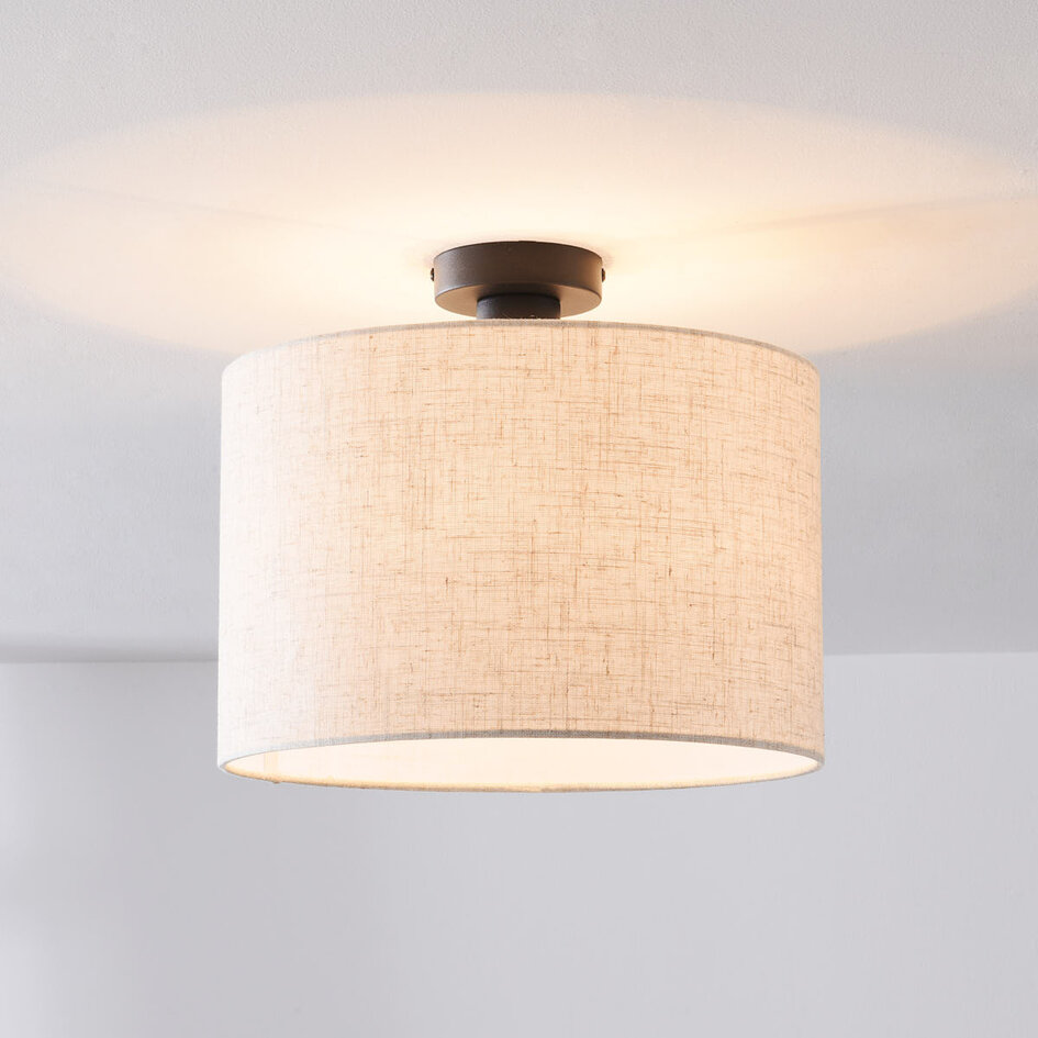 Plafonnier moderne Linho avec abat-jour rond en tissu