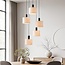 Suspension scandinave Linne à 5 lumières avec abat-jours en lin beige