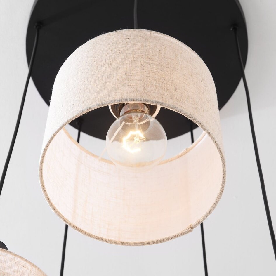 5-lichts Scandinavische hanglamp Linne met beige linnen kappen