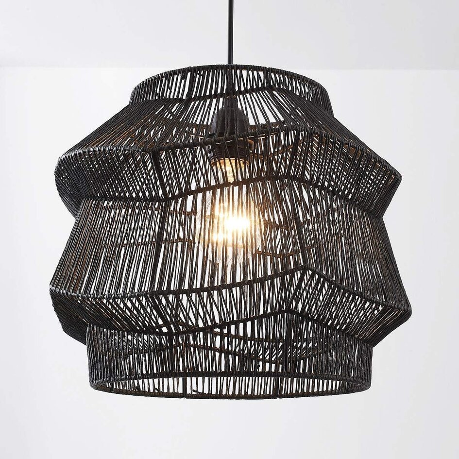 Suspension boho Noru avec abat-jour tressé - noir