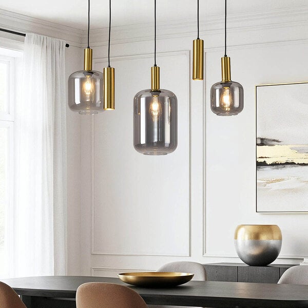 Suspension Yoku 5 lumières - or et verre fumé