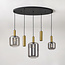 Lampe suspendue moderne Yoku avec verre fumé et détails en laiton doré, 5 lumières