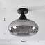 Moderne plafondlamp Nur zwart met gestreept rookglas