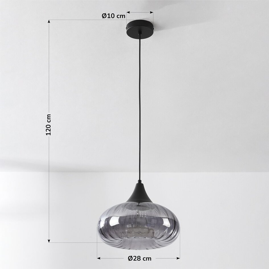 Lampe suspendue Ori noir avec verre fumé rayé