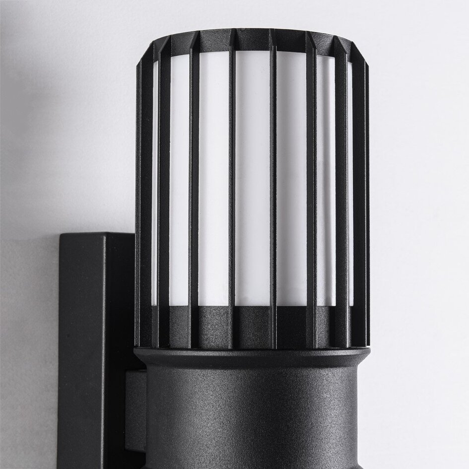 Applique murale extérieure 2 lumières Tazio noire avec abat-jour en verre et barreaux verticaux