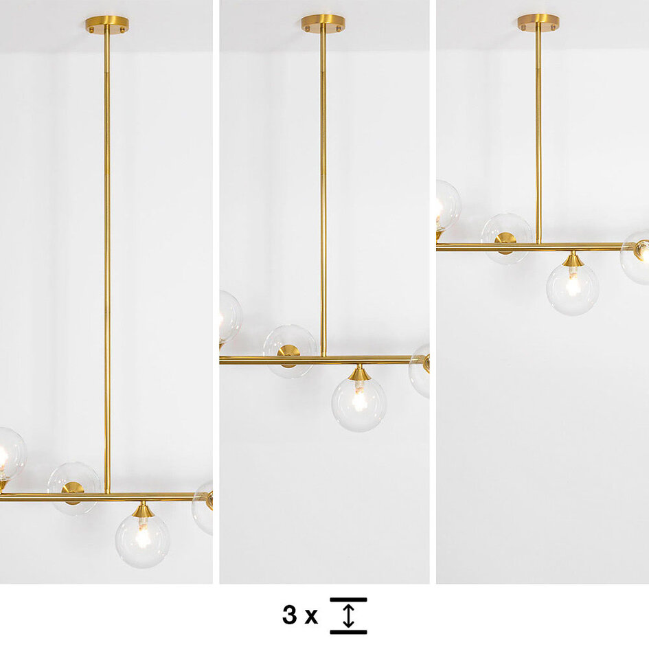 6-lichts hanglamp Aster - goud met transparante glazen bollen