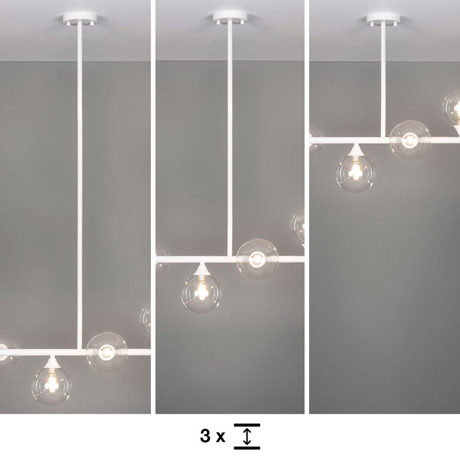 6-lichts hanglamp Aster - wit frame met transparante glazen bollen