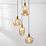 Lampe suspendue design Nilo - 4-lumières en verre ambré et détail convexe