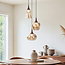 Suspension Zian à 3 lumières - noir, aspect bois et verre ambré