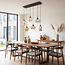 Lampe suspendue Lior noir avec aspect bois et verre ambré de différentes formes - 6-light