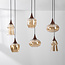 Lampe suspendue Lior noir avec aspect bois et verre ambré de différentes formes - 6-light