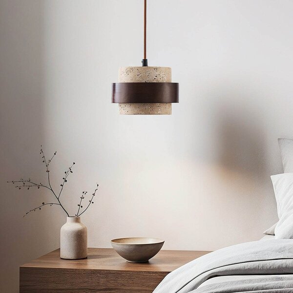 Natuurlijke hanglamp Travé van travertin (natuursteen) en hout