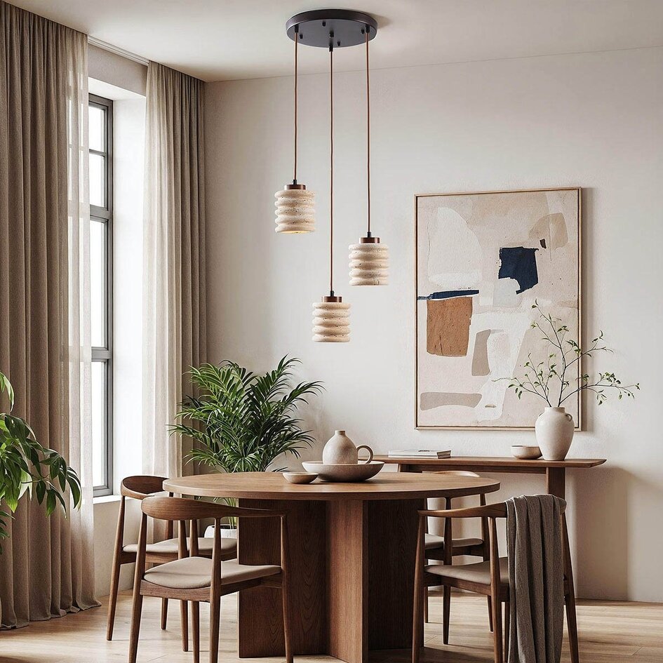 3-lichts cilinder hanglamp Alva van travertin (natuursteen)