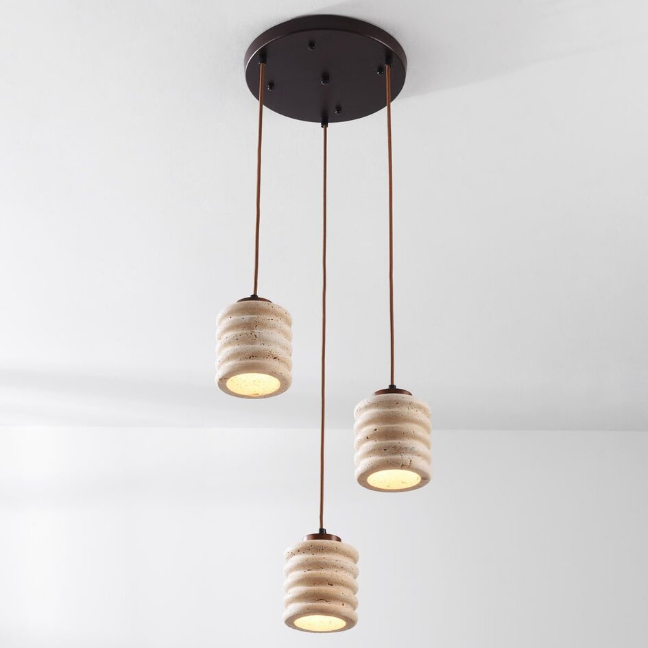 3-lichts cilinder hanglamp Alva van travertin (natuursteen)