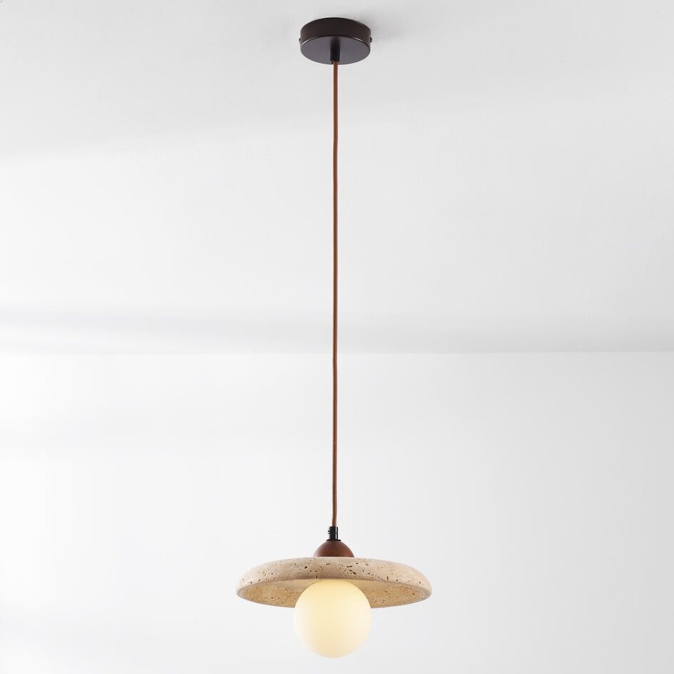 Suspension Japandi Sasso en travertin (pierre naturelle) et bois