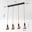 Luxueuse suspension Muro à 4 lumières en travertin (pierre naturelle) et bois