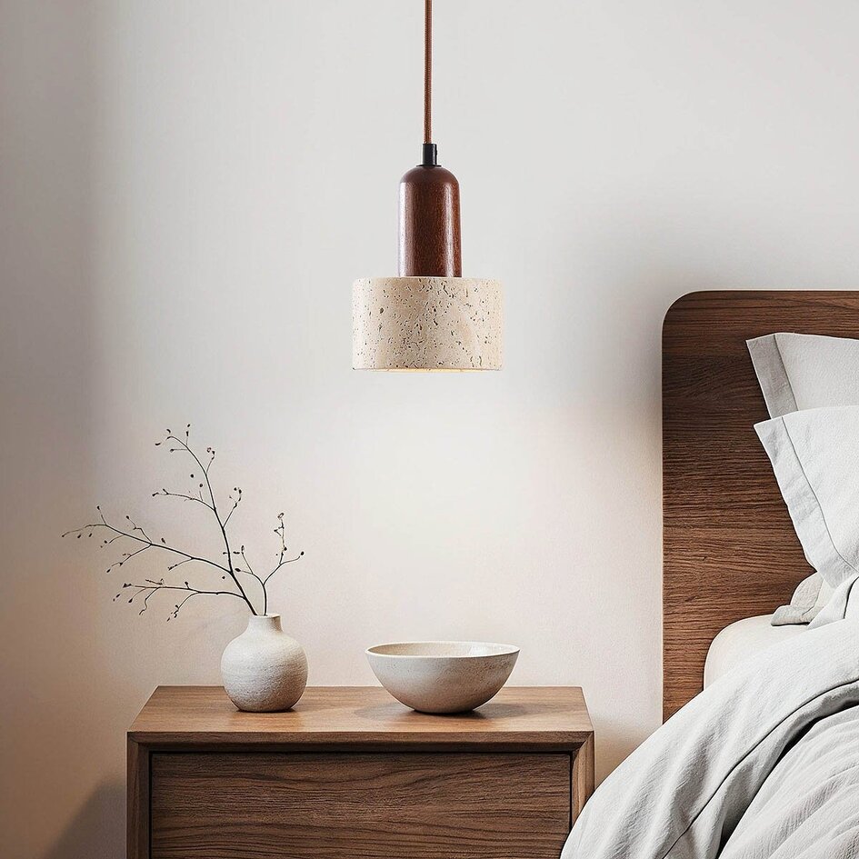 Luxe hanglamp Muro van travertin (natuursteen) en hout