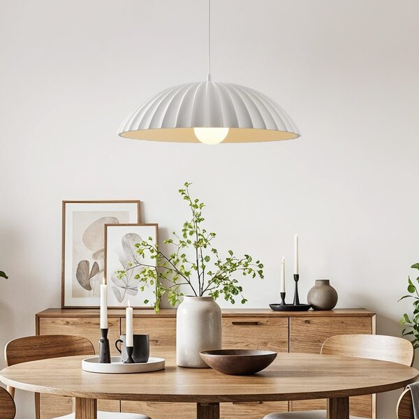 Geribbelde hanglamp Olea met matte krijtlook (Gesso afwerking)
