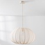 Japandi hanglamp Fayra – ronde kap van lichtbeige stof Ø60 cm