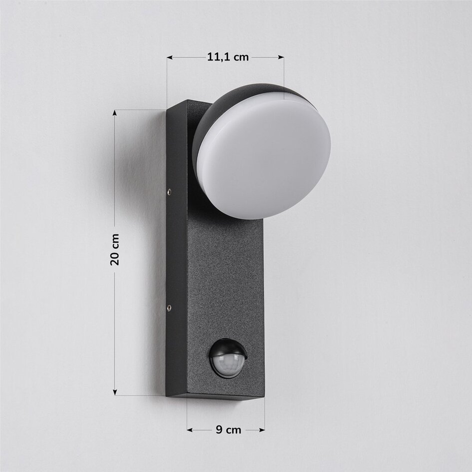 Applique murale extérieure Sil avec détecteur - noire avec LED intégrée