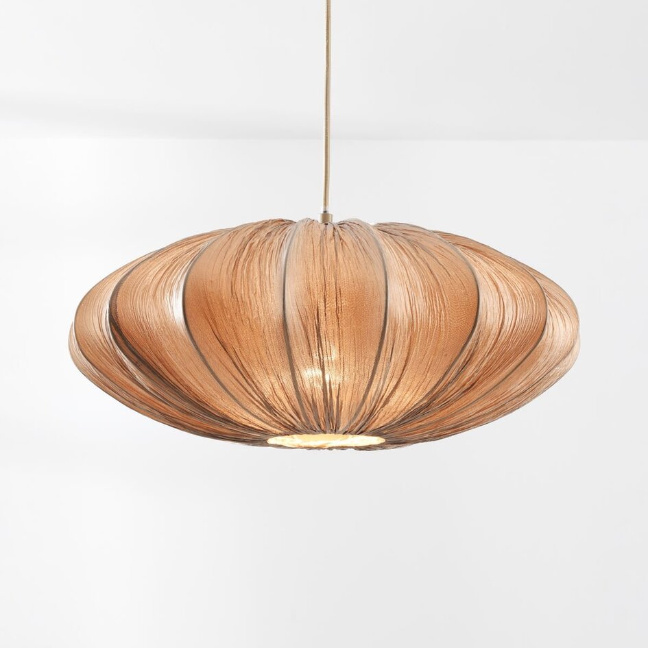 Lampe suspendue design Creora - style Japandi en tissu brun chaud