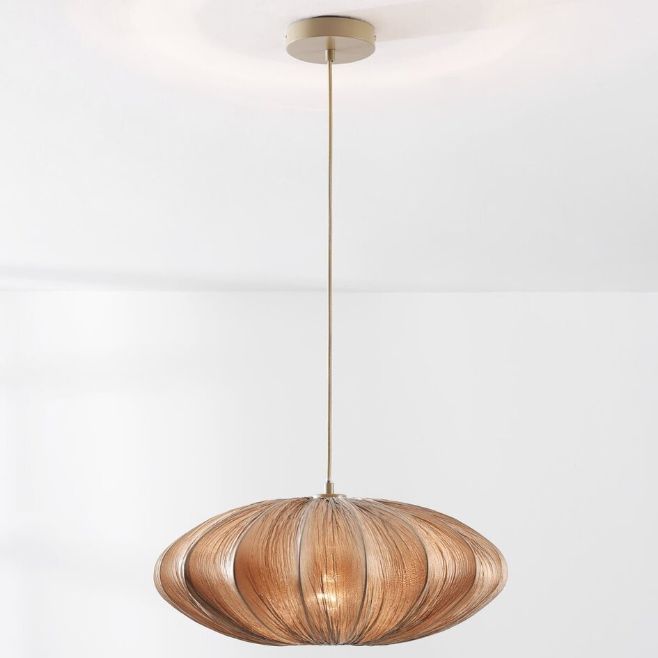 Lampe suspendue design Creora - style Japandi en tissu brun chaud