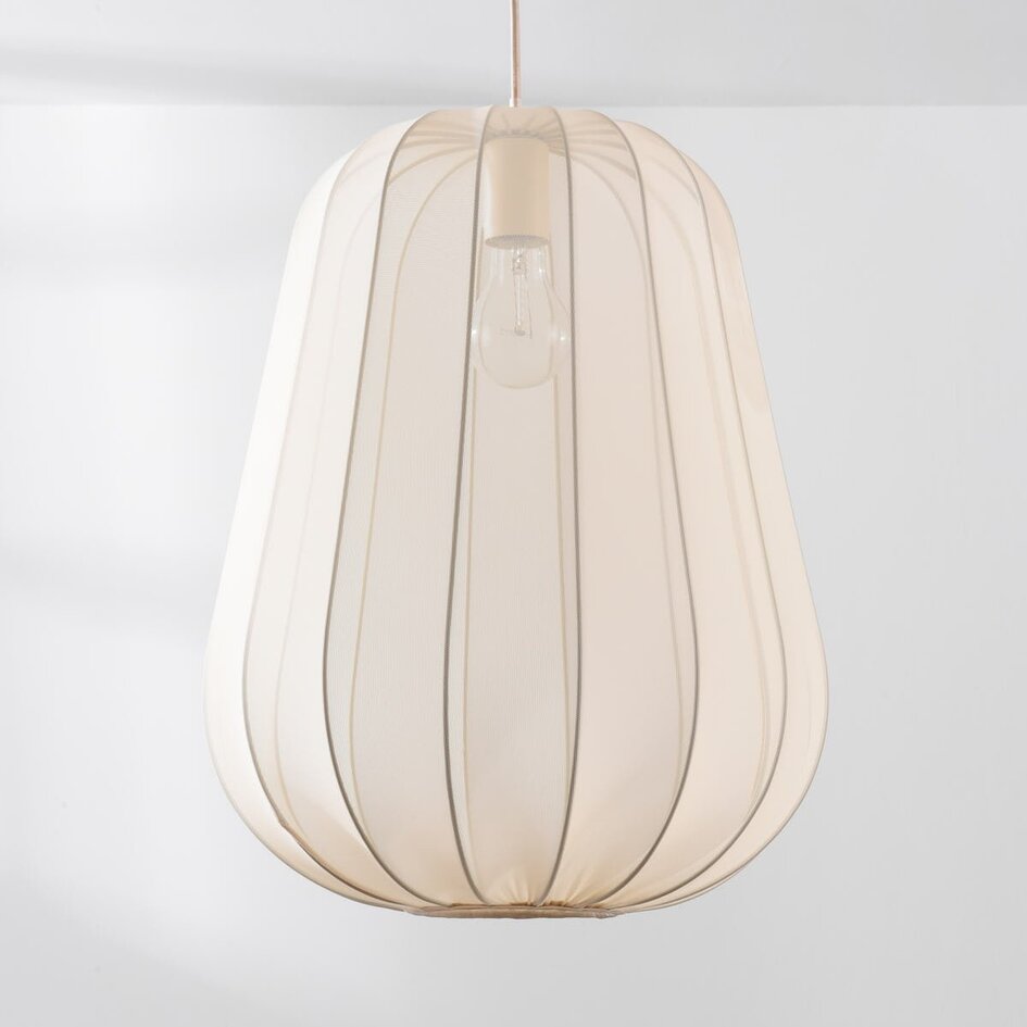 Stoffen hanglamp Mousa – Japandi stijl met druppelvormige lichtbeige kap