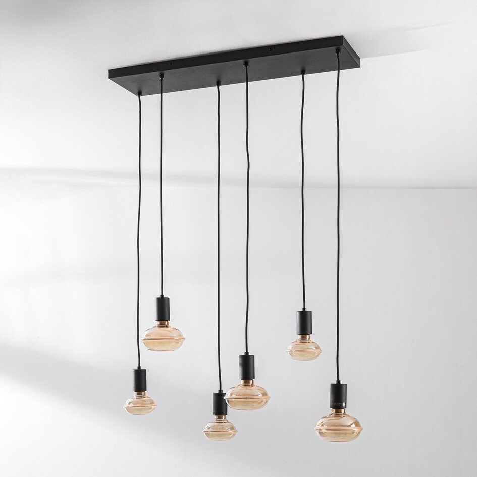 6-lichts industriële hanglamp Nivelle inclusief dimbare E27 lampen - zwart