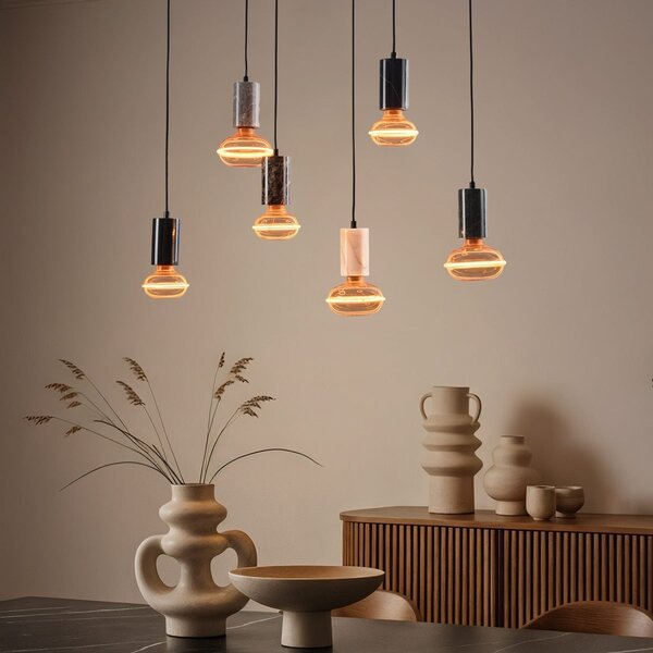 6-lichts hanglamp Caverna - zwart met marmeren details, set inclusief dimbare LED