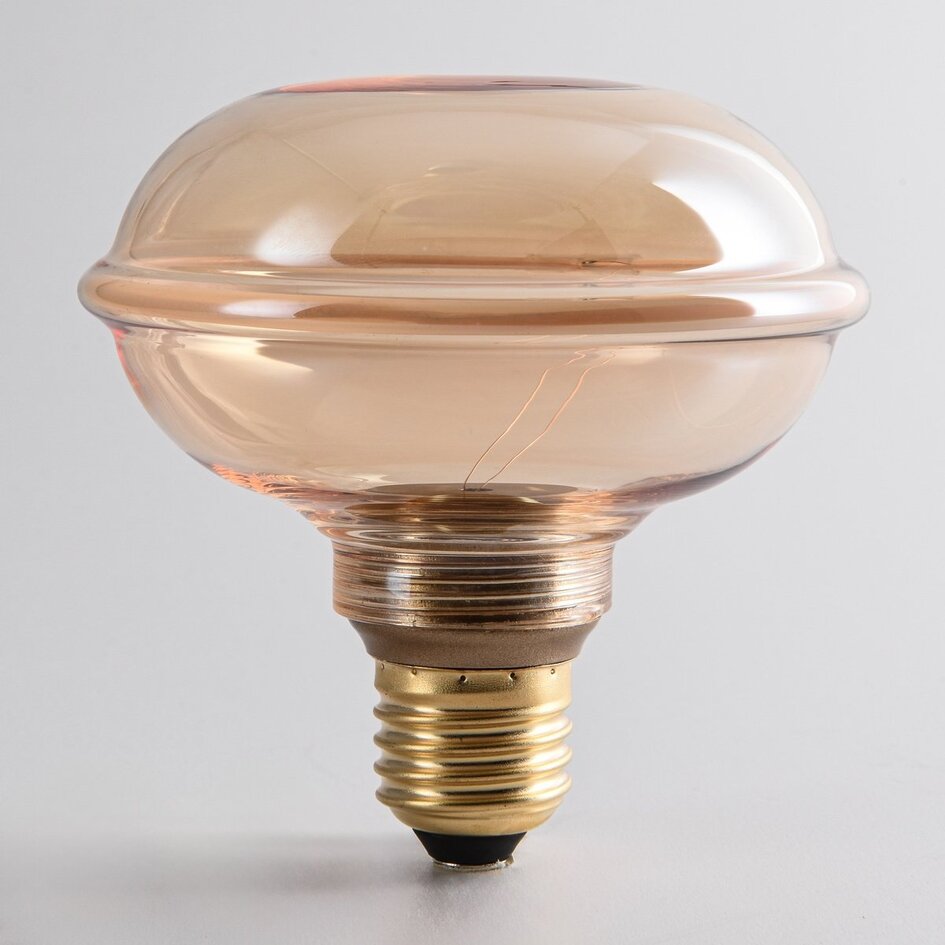 4W dimbare UFO filament lamp E27, Ø10 cm, 1800K, amber glas met horizontale ring