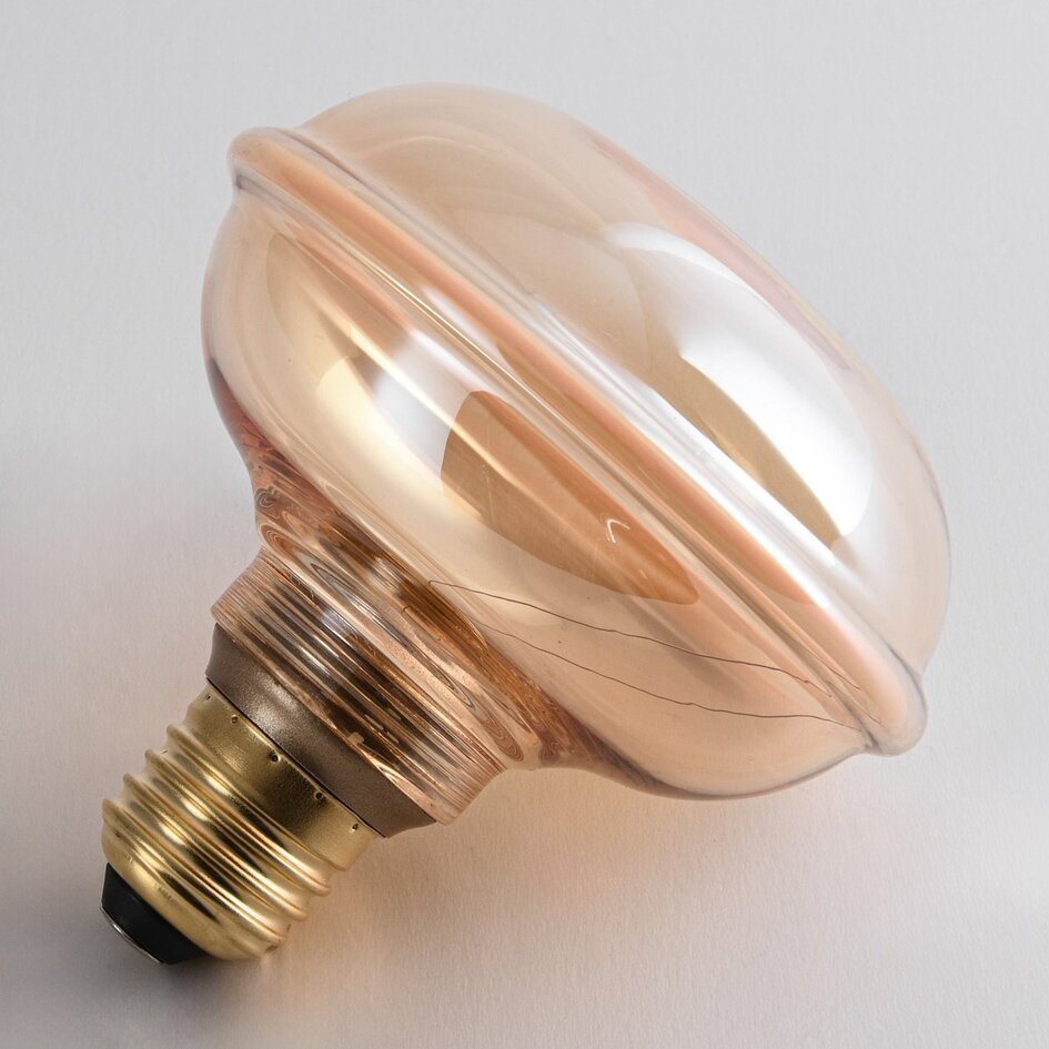 4W dimbare UFO filament lamp E27, Ø10 cm, 1800K, amber glas met horizontale ring