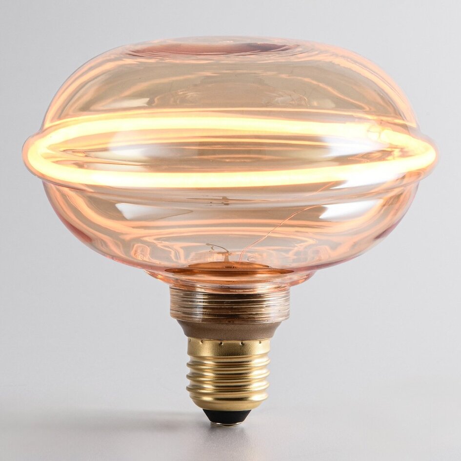 Ampoule à filament UFO E27 4W dimmable, Ø13 cm, 1800K, verre ambré avec anneau horizontal