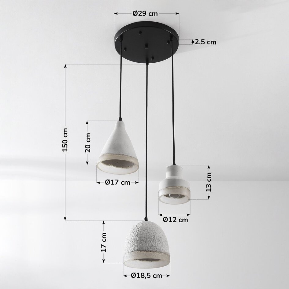 3-lichts Wabi Sabi hanglamp Riva in cementlook