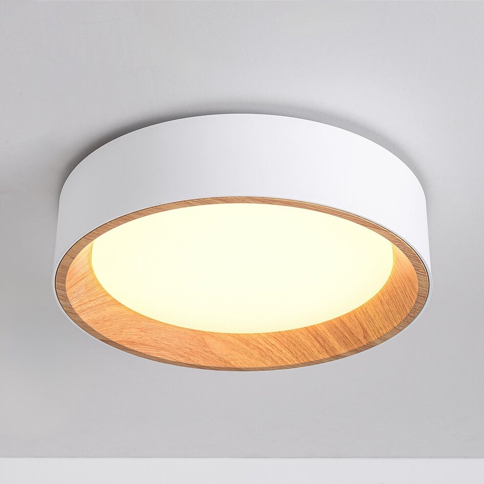 Design plafondlamp Larios met geïntegreerde LED en 3-staps dimbaar Ø29 cm -  wit met houtaccent