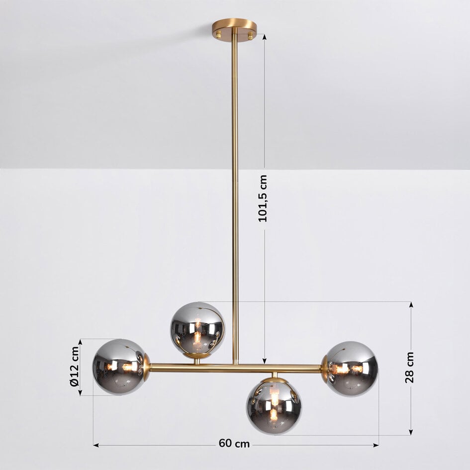 Suspension Asun 4 lumières en verre fumé à effet miroir - doré