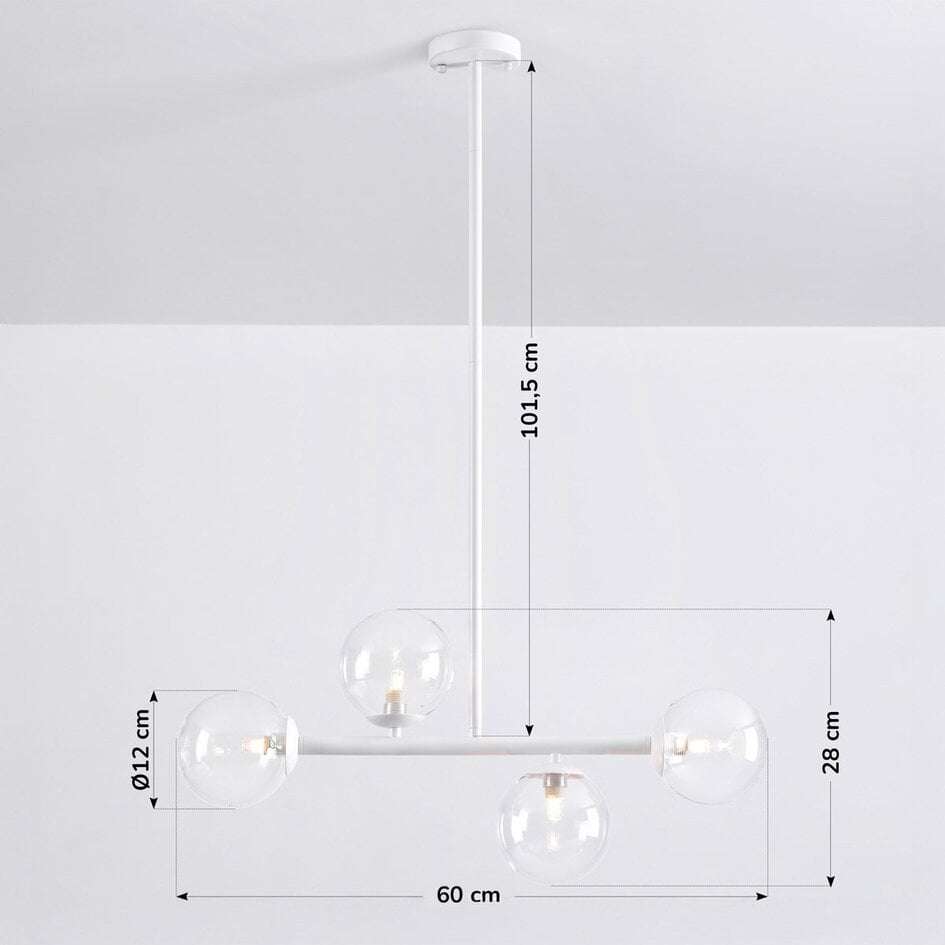 Suspension Asun 4 lumières - cadre blanc avec globes transparents
