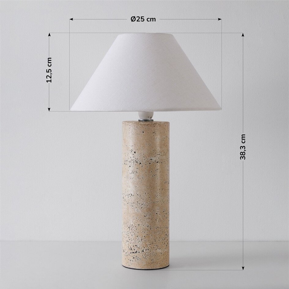 Japandi tafellamp Table met travertin optiek voet en linnen kap