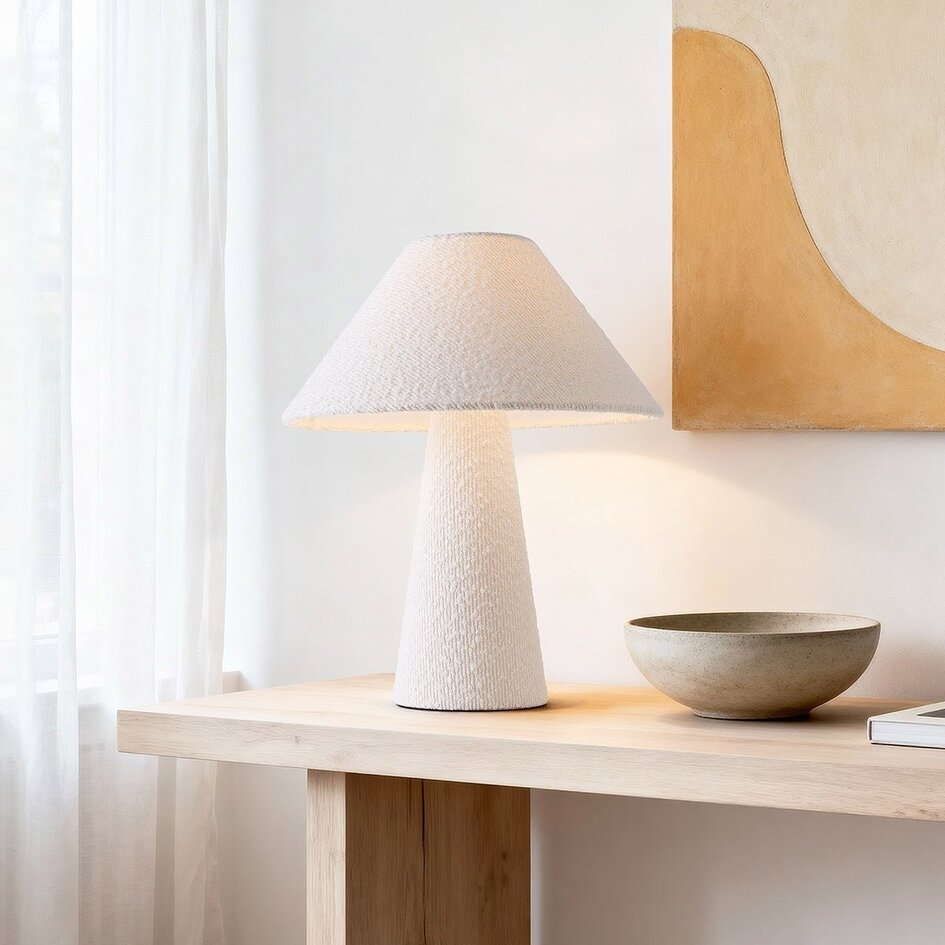 Lampe de table en lin bouclé Tisch - blanc