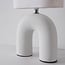 Lampe à poser Japandi Poyta - céramique blanche avec abat-jour en lin