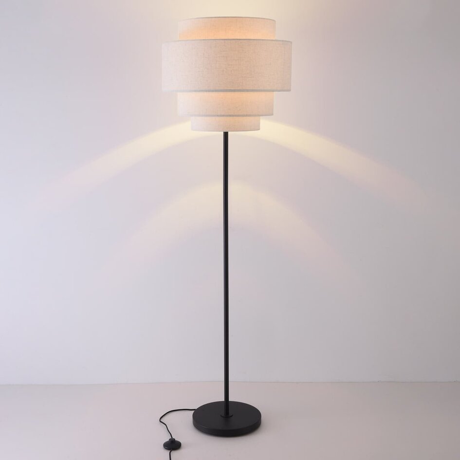Moderne vloerlamp Zhuo zwart met linnen kap